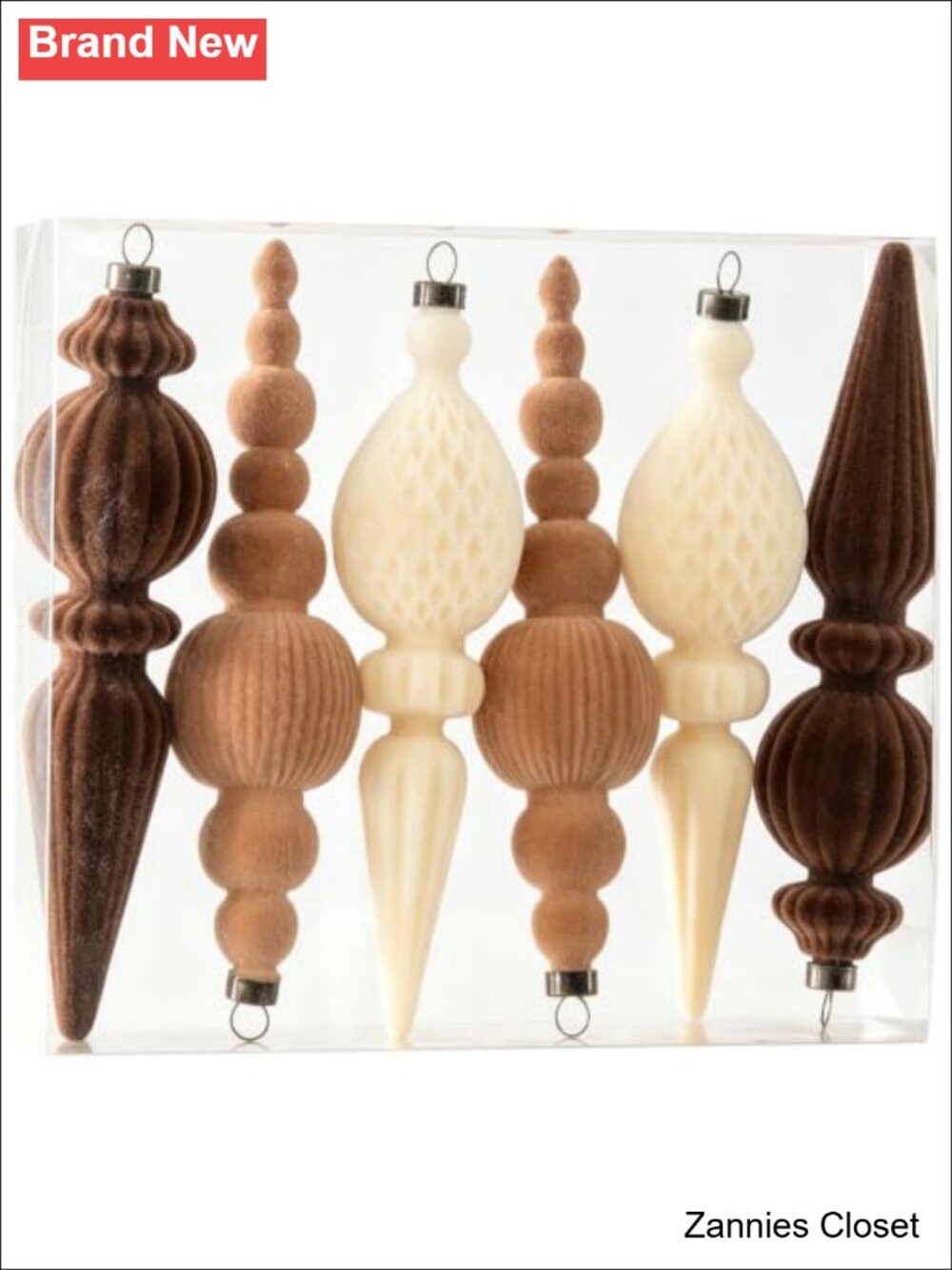 🎄 6 Pack Velvet Flocked Shatterproof Finial Christmas Ornaments Hanging Xmas